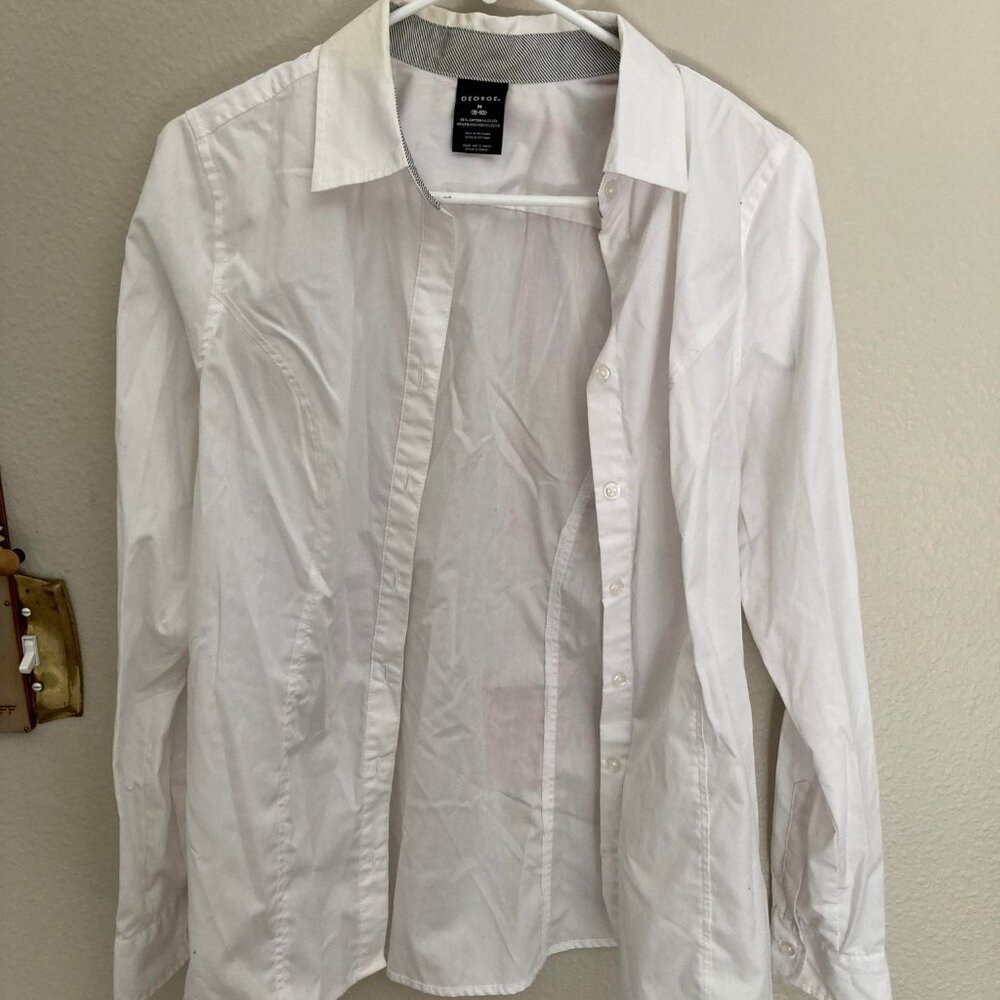 Long Sleeved White Button Up , Sized Medium